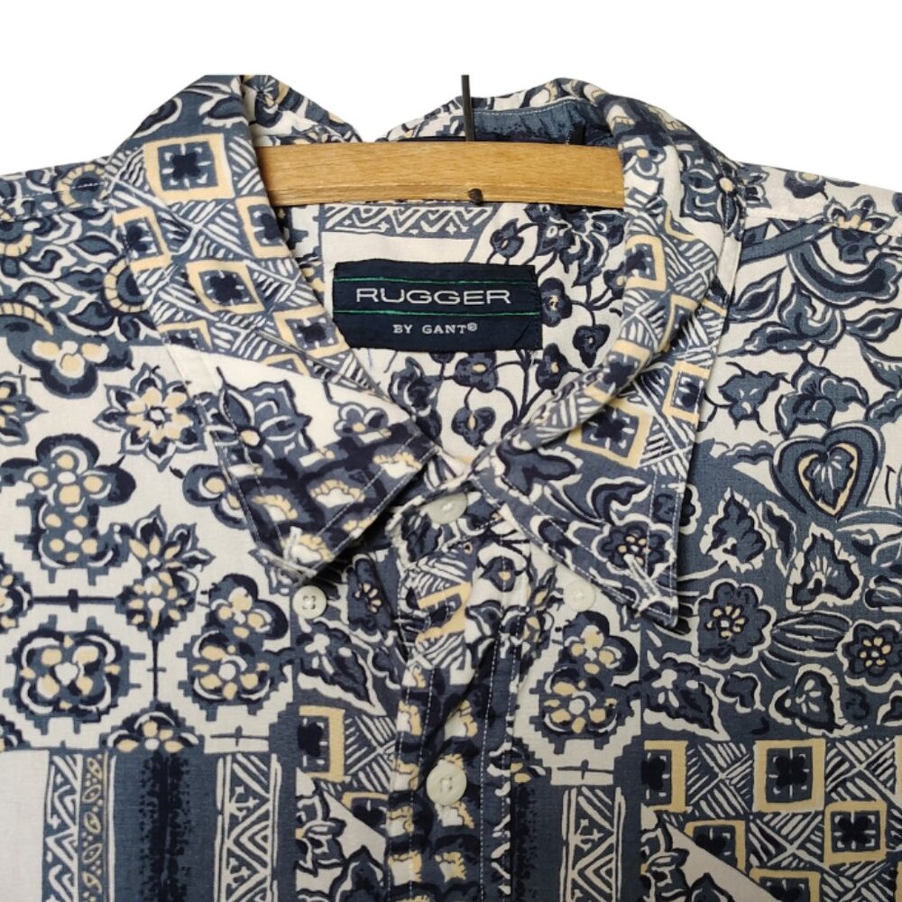 Vintage Mens Rugger by Gant Poplin‎ Button-Down Paisley Shirt XL 90s, 80s Preppy - Picture 4 of 5
